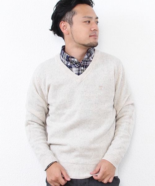 coen（コーエン）の「ラムウールＶネックニットプルオーバー（ニット/セーター・メンズ・ネイビー/ピンク/ダークグリーン/パープル/ブラック/オフホワイト/ブラウン/ライトグレー・X-LARGE/LARGE/MEDIUM/SMALL）」の21枚目の写真