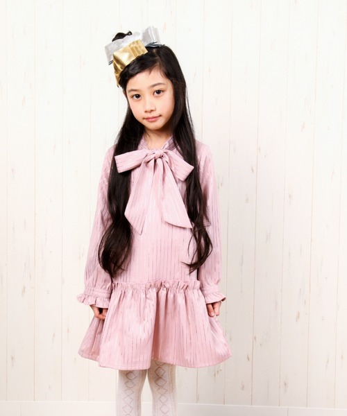 nino（ニノ）の「[90-140]リボンワンピース（ワンピース・キッズ・グレー/ピンク・140cm/110cm/100cm/90cm/130cm/120cm）」の2枚目の写真