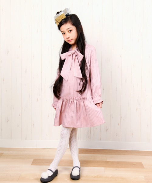 nino（ニノ）の「[90-140]リボンワンピース（ワンピース・キッズ・グレー/ピンク・140cm/110cm/100cm/90cm/130cm/120cm）」の5枚目の写真