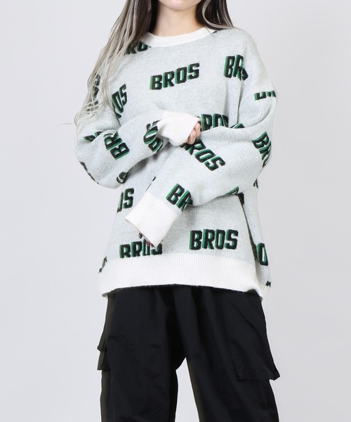 DING（ディング）の「DING/BROSロゴニット（ニット/セーター・レディース・ホワイト/ブラック/グリーン・FREE）」の2枚目の写真