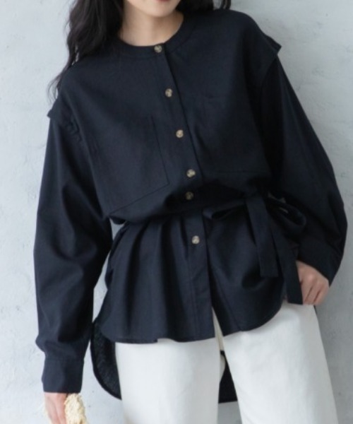 Mysa&Liina（ミーサリーナ）の「袖スリット開きシャツアウター（シャツ/ブラウス・レディース・キナリ/ベージュ/ブラック・M）」の3枚目の写真