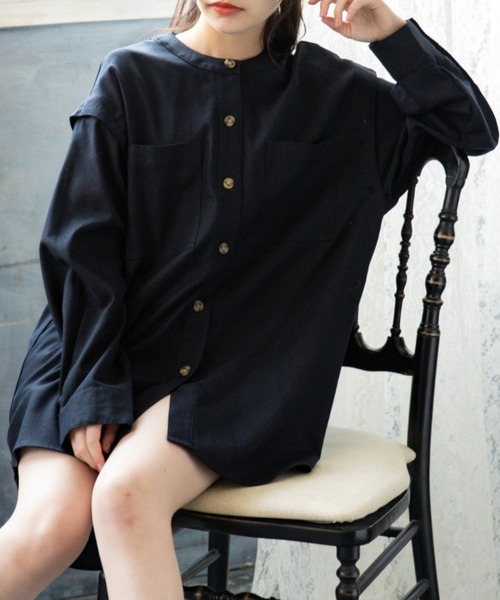 Mysa&Liina（ミーサリーナ）の「袖スリット開きシャツアウター（シャツ/ブラウス・レディース・キナリ/ベージュ/ブラック・M）」の6枚目の写真