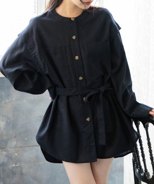 Mysa&Liina（ミーサリーナ）の「袖スリット開きシャツアウター（シャツ/ブラウス・レディース・キナリ/ベージュ/ブラック・M）」の7枚目の写真