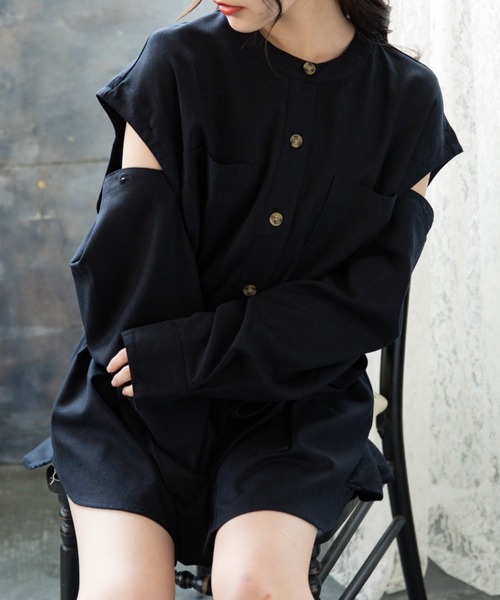 Mysa&Liina（ミーサリーナ）の「袖スリット開きシャツアウター（シャツ/ブラウス・レディース・キナリ/ベージュ/ブラック・M）」の8枚目の写真