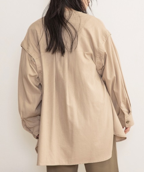 Mysa&Liina（ミーサリーナ）の「袖スリット開きシャツアウター（シャツ/ブラウス・レディース・キナリ/ベージュ/ブラック・M）」の14枚目の写真