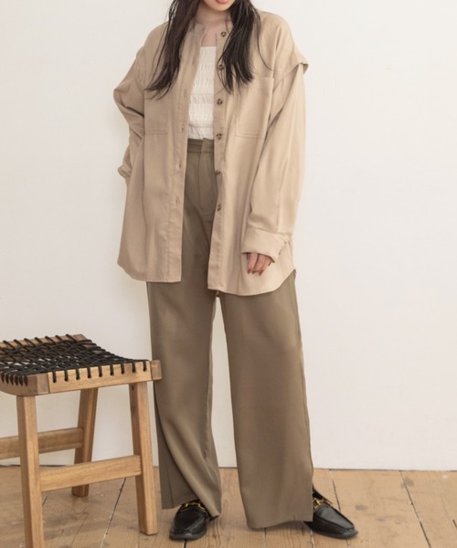 Mysa&Liina（ミーサリーナ）の「袖スリット開きシャツアウター（シャツ/ブラウス・レディース・キナリ/ベージュ/ブラック・M）」の16枚目の写真