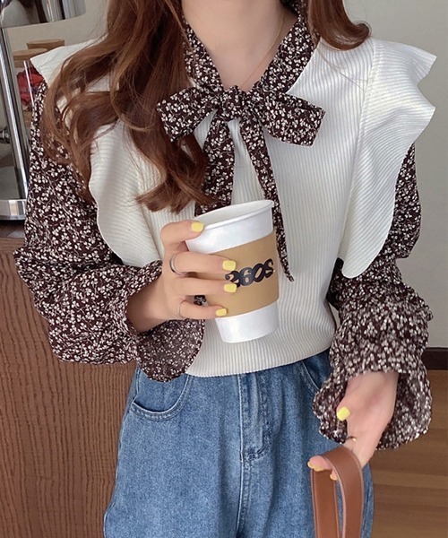 SONA（ソナ）の「SONYUNARA レイヤードフラワーブラウス（シャツ/ブラウス・レディース・ブラック/ブラウン/アイボリー・FREE）」の7枚目の写真