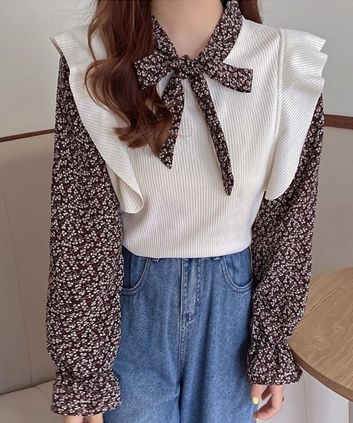 SONA（ソナ）の「SONYUNARA レイヤードフラワーブラウス（シャツ/ブラウス・レディース・ブラック/ブラウン/アイボリー・FREE）」の9枚目の写真