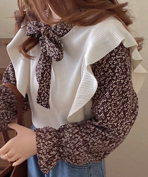 SONA（ソナ）の「SONYUNARA レイヤードフラワーブラウス（シャツ/ブラウス・レディース・ブラック/ブラウン/アイボリー・FREE）」の12枚目の写真