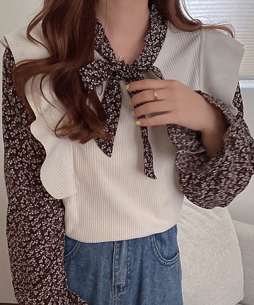 SONA（ソナ）の「SONYUNARA レイヤードフラワーブラウス（シャツ/ブラウス・レディース・ブラック/ブラウン/アイボリー・FREE）」の11枚目の写真