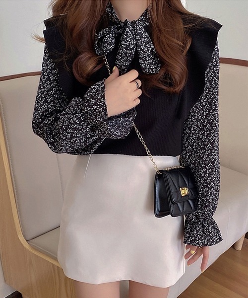 SONA（ソナ）の「SONYUNARA レイヤードフラワーブラウス（シャツ/ブラウス・レディース・ブラック/ブラウン/アイボリー・FREE）」の5枚目の写真