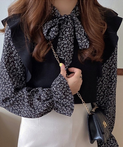 SONA（ソナ）の「SONYUNARA レイヤードフラワーブラウス（シャツ/ブラウス・レディース・ブラック/ブラウン/アイボリー・FREE）」の10枚目の写真