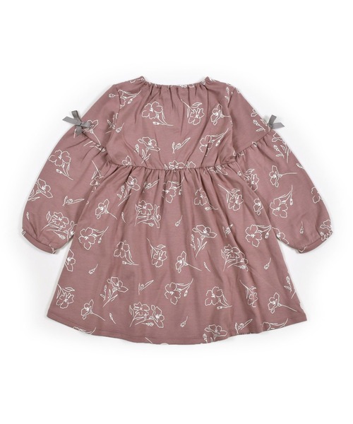 プリント ワンピース 90 140cm ワンピース Bebe ベベ のワンピース Bebe 手書き ギャザー Bebe 手書き Bebe ベベ のファッション ポンチ 風 ワンピース 風 フラワー