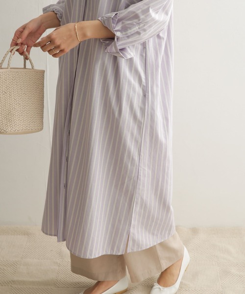 極美品✨アーバンリサーチドアーズ【M】麻混素材✨ストライプロングシャツワンピース URBAN RESEARCH DOORS（アーバンリサーチドアーズ）の