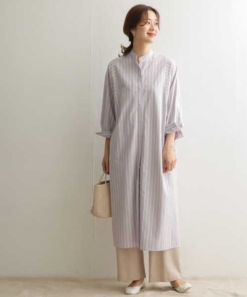 URBAN RESEARCH DOORS（アーバンリサーチドアーズ）の「ストライプBIGスリーブシャツワンピース（ワンピース・レディース・パープル系その他/ベージュ系その他・ONE）」の12枚目の写真