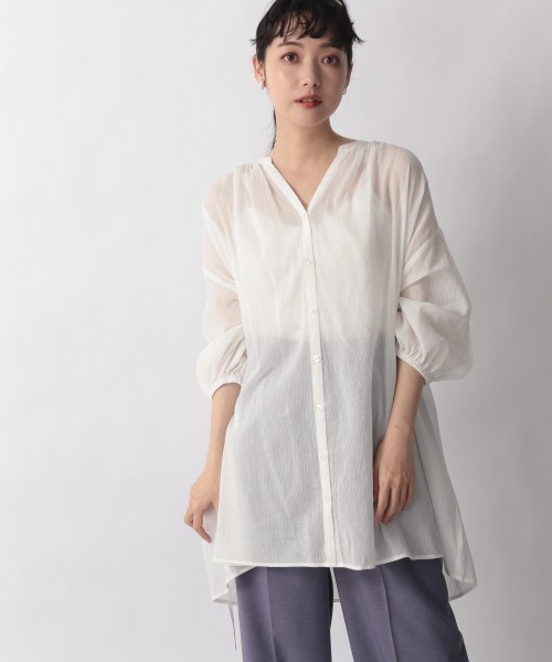 LOWRYS FARM（ローリーズファーム）の「ヨウリュウボイルチュニック６Ｓ　950058（シャツ/ブラウス・レディース・オフホワイト/ブラック/グリーン/ブルー・FREE）」の2枚目の写真