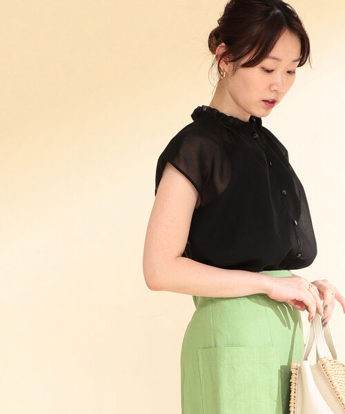 Ray BEAMS(レイビームス)の「Ray BEAMS / シアー ギャザー ハイネック ブラウス(シャツ/ブラウス・レディース・ブラック/ミント・ONE SIZE)」の2枚目の写真