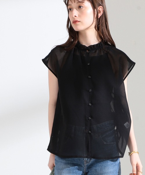 Ray BEAMS(レイビームス)の「Ray BEAMS / シアー ギャザー ハイネック ブラウス(シャツ/ブラウス・レディース・ブラック/ミント・ONE SIZE)」の8枚目の写真