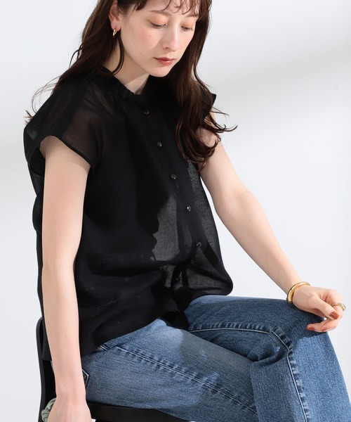 Ray BEAMS(レイビームス)の「Ray BEAMS / シアー ギャザー ハイネック ブラウス(シャツ/ブラウス・レディース・ブラック/ミント・ONE SIZE)」の22枚目の写真