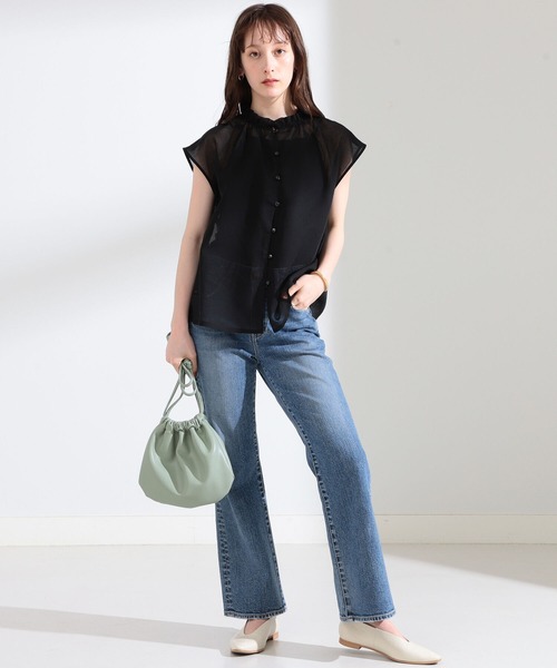 Ray BEAMS(レイビームス)の「Ray BEAMS / シアー ギャザー ハイネック ブラウス(シャツ/ブラウス・レディース・ブラック/ミント・ONE SIZE)」の11枚目の写真