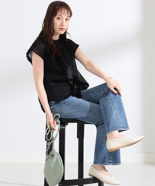 Ray BEAMS(レイビームス)の「Ray BEAMS / シアー ギャザー ハイネック ブラウス(シャツ/ブラウス・レディース・ブラック/ミント・ONE SIZE)」の5枚目の写真