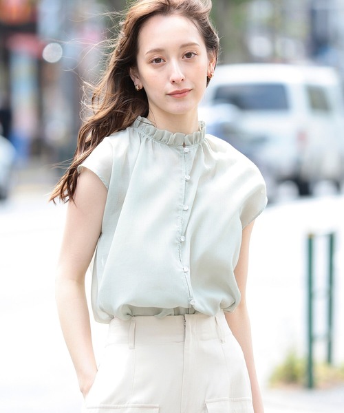 Ray BEAMS(レイビームス)の「Ray BEAMS / シアー ギャザー ハイネック ブラウス(シャツ/ブラウス・レディース・ブラック/ミント・ONE SIZE)」の12枚目の写真