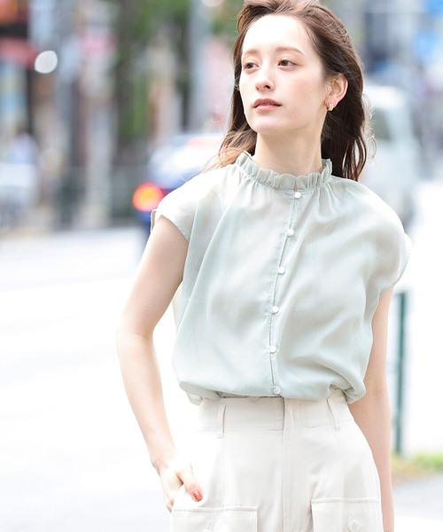 Ray BEAMS(レイビームス)の「Ray BEAMS / シアー ギャザー ハイネック ブラウス(シャツ/ブラウス・レディース・ブラック/ミント・ONE SIZE)」の4枚目の写真