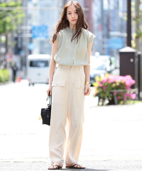 Ray BEAMS(レイビームス)の「Ray BEAMS / シアー ギャザー ハイネック ブラウス(シャツ/ブラウス・レディース・ブラック/ミント・ONE SIZE)」の7枚目の写真