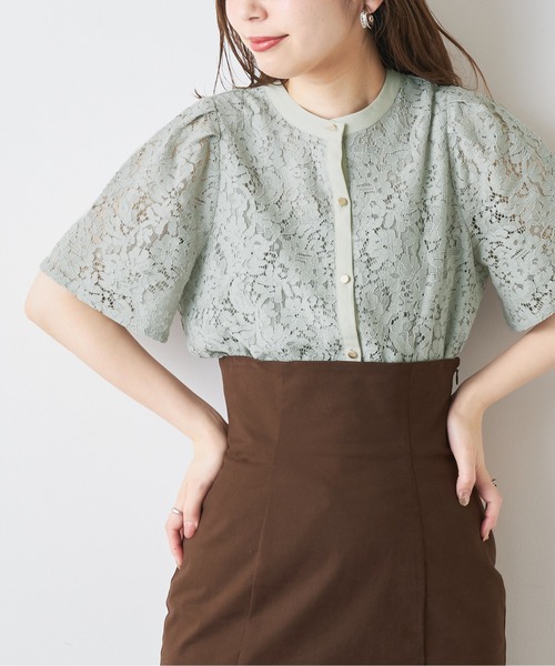 natural couture（ナチュラルクチュール）の「バンドカラーフレアレースブラウス（シャツ/ブラウス・レディース・オフホワイト/サックスブルー/アイボリー/ミント/ピンク/ブラウン・FREE）」の5枚目の写真