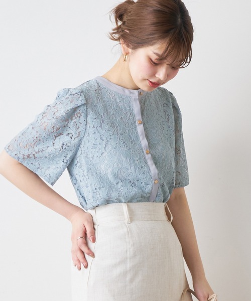 natural couture（ナチュラルクチュール）の「バンドカラーフレアレースブラウス（シャツ/ブラウス・レディース・オフホワイト/サックスブルー/アイボリー/ミント/ピンク/ブラウン・FREE）」の16枚目の写真