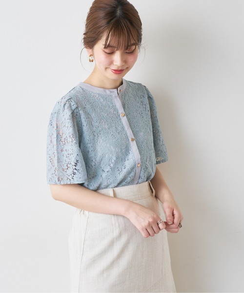 natural couture（ナチュラルクチュール）の「バンドカラーフレアレースブラウス（シャツ/ブラウス・レディース・オフホワイト/サックスブルー/アイボリー/ミント/ピンク/ブラウン・FREE）」の17枚目の写真