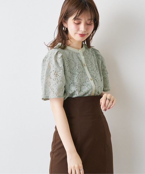 natural couture（ナチュラルクチュール）の「バンドカラーフレアレースブラウス（シャツ/ブラウス・レディース・オフホワイト/サックスブルー/アイボリー/ミント/ピンク/ブラウン・FREE）」の14枚目の写真