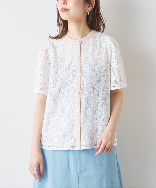 natural couture（ナチュラルクチュール）の「バンドカラーフレアレースブラウス（シャツ/ブラウス・レディース・オフホワイト/サックスブルー/アイボリー/ミント/ピンク/ブラウン・FREE）」の19枚目の写真