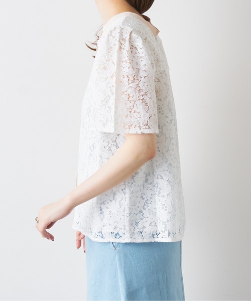 natural couture（ナチュラルクチュール）の「バンドカラーフレアレースブラウス（シャツ/ブラウス・レディース・オフホワイト/サックスブルー/アイボリー/ミント/ピンク/ブラウン・FREE）」の20枚目の写真