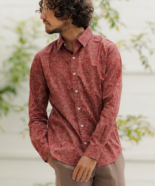 セール】ms4704-ペイズリー総柄ブロードシャツ（シャツ/ブラウス