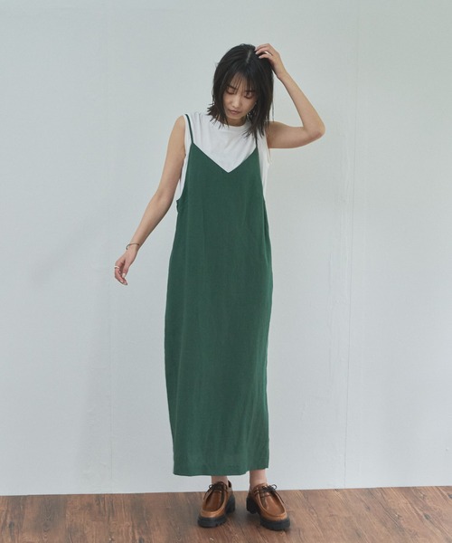 audrey and john wad（オードリーアンドジョンワッド）の「【Audrey and John Wad】キャミワンピース×ノースリーブトップス（セット）（ワンピース・レディース・ブラック/ベージュ/グリーン・FREE）」の3枚目の写真