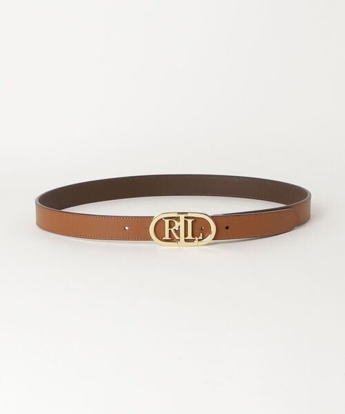 ローレンラルフローレン リバーシブル レザーベルト ロゴバックル 茶色 (M)
