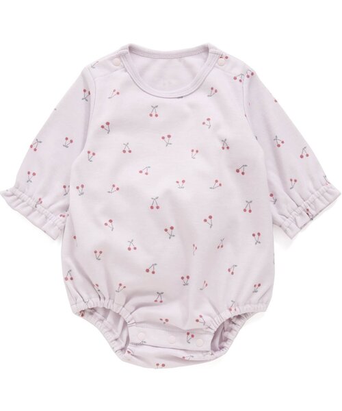 Ampersand(アンパサンド)の「さくらんぼ柄ボディースーツ(肌着・キッズ・アイボリー/ラベンダー・70/80/60)」の2枚目の写真
