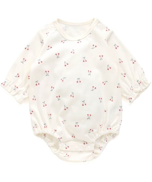Ampersand(アンパサンド)の「さくらんぼ柄ボディースーツ(肌着・キッズ・アイボリー/ラベンダー・70/80/60)」の1枚目の写真