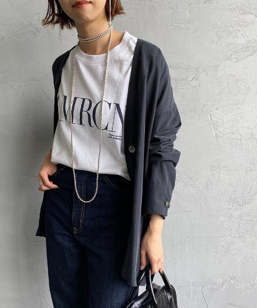 AMERICANA（アメリカーナ）の「【WEB限定】[Americana/アメリカーナ] 丸胴 ロゴプリントロンT（Tシャツ/カットソー・レディース・スミクロ/ホワイト/杢グレー・ONE SIZE）」の2枚目の写真