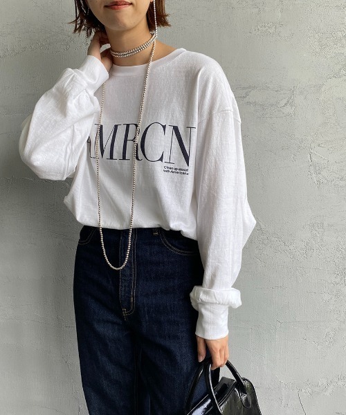 AMERICANA（アメリカーナ）の「【WEB限定】[Americana/アメリカーナ] 丸胴 ロゴプリントロンT（Tシャツ/カットソー・レディース・スミクロ/ホワイト/杢グレー・ONE SIZE）」の10枚目の写真