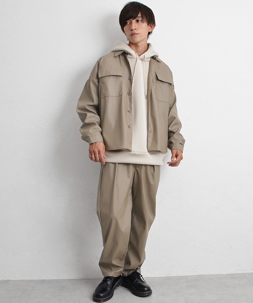 MinoriTY(マイノリティ)の「ルーズオーバーサイズ セットアップ シンセティックレザー CPOジャケット+ワイドパンツ 春服 冬服(セットアップ・メンズ・杢グレー/ブラック・L/M)」の10枚目の写真