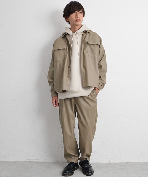 MinoriTY(マイノリティ)の「ルーズオーバーサイズ セットアップ シンセティックレザー CPOジャケット+ワイドパンツ 春服 冬服(セットアップ・メンズ・杢グレー/ブラック・L/M)」の17枚目の写真