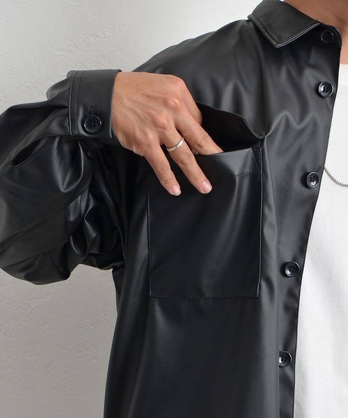 MinoriTY(マイノリティ)の「ルーズオーバーサイズ セットアップ シンセティックレザー CPOジャケット+ワイドパンツ 春服 冬服(セットアップ・メンズ・杢グレー/ブラック・L/M)」の21枚目の写真