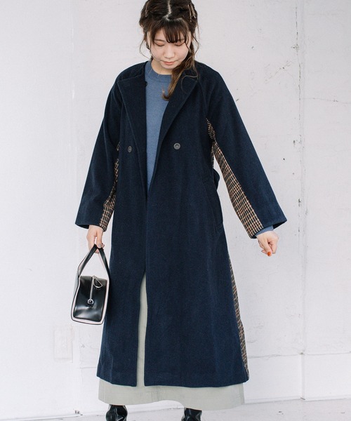 POU DOU DOU（プードゥドゥ）の「ノーカラーダブルボタンロングコート（ノーカラーコート・レディース・ベージュ/ネイビー/イエロー・3）」の15枚目の写真