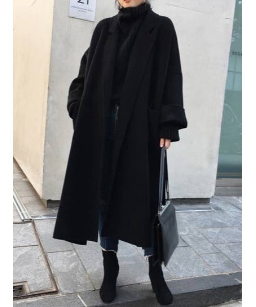 セール】【SETUP7】ミッドレングスベルト付きウールライクガウンコート