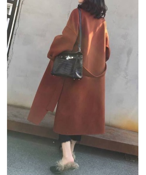 セール】【SETUP7】ミッドレングスベルト付きウールライクガウンコート