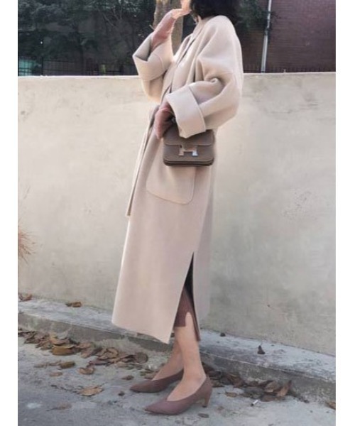 セール】【SETUP7】ミッドレングスベルト付きウールライクガウンコート