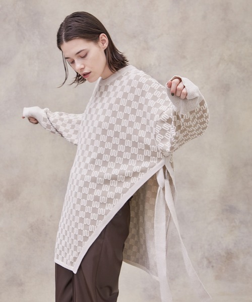 PUBLIC TOKYO（パブリックトウキョウ）の「パイルジャガードアシメニット（ニット/セーター・レディース・アイボリー/ネイビー・FREE）」の2枚目の写真