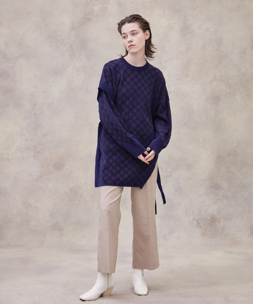 PUBLIC TOKYO（パブリックトウキョウ）の「パイルジャガードアシメニット（ニット/セーター・レディース・アイボリー/ネイビー・FREE）」の18枚目の写真